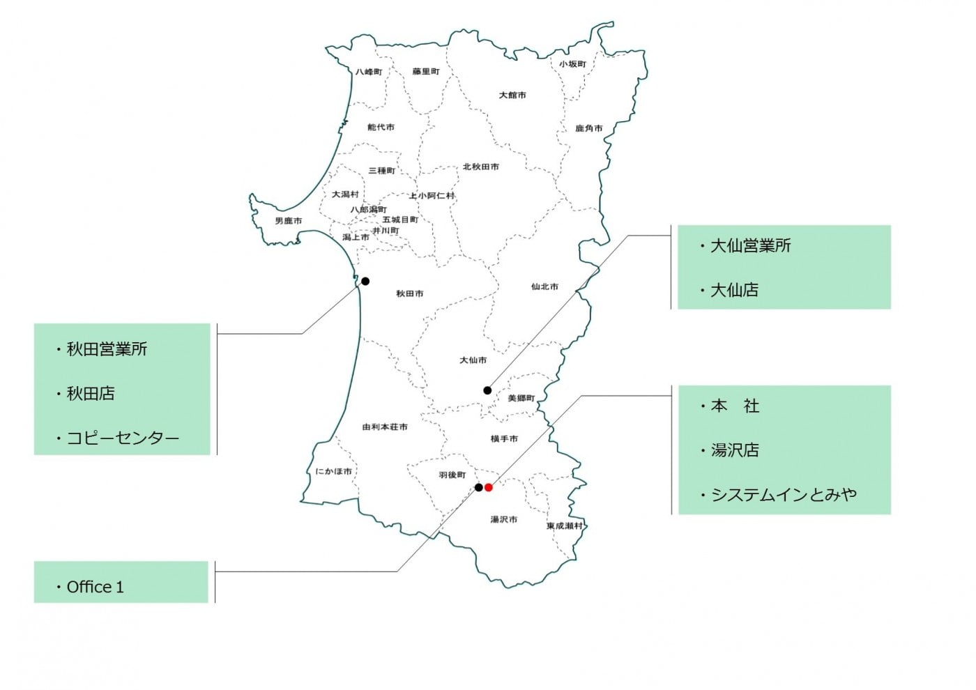 主要拠点及び店舗・秋田県地図